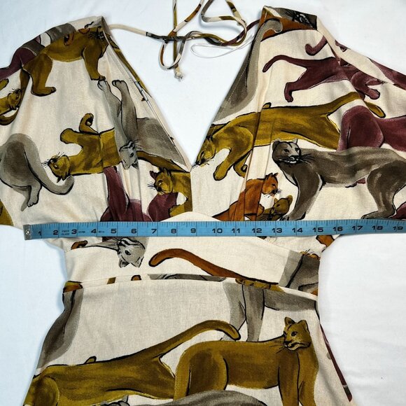cortelle Puma Print Linen Midi Dress Dolman Sleeve Lions Panther Cat Print XS - Picture 5 of 10